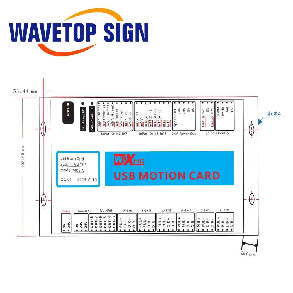 WaveTopSign Mach3 USB коммутационная плата 3 4 6-осевая USB-карта управления движением 2000 кГц
