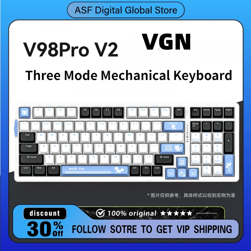 Фото Беспроводная механическая клавиатура VGN V98pro V2 с тремя режимами, Bluetooth, горячая замена, индивидуальная клавиатура для ПК, офиса, электронных видов спорта, игровая клавиатура №1