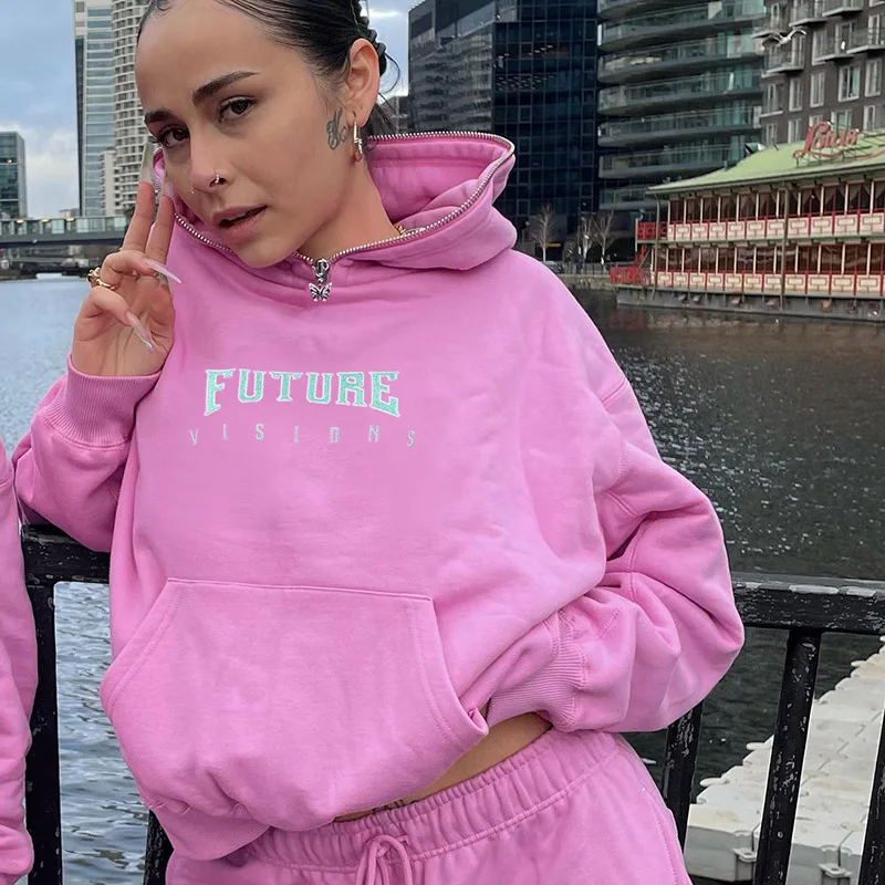 

Pink Letter Embroidery Y2k Hoodies Sweatshirts Women Butterfly Zipper Hooded Pullover Tops Oversized Sweatshirt Hoodie 2022 Fall