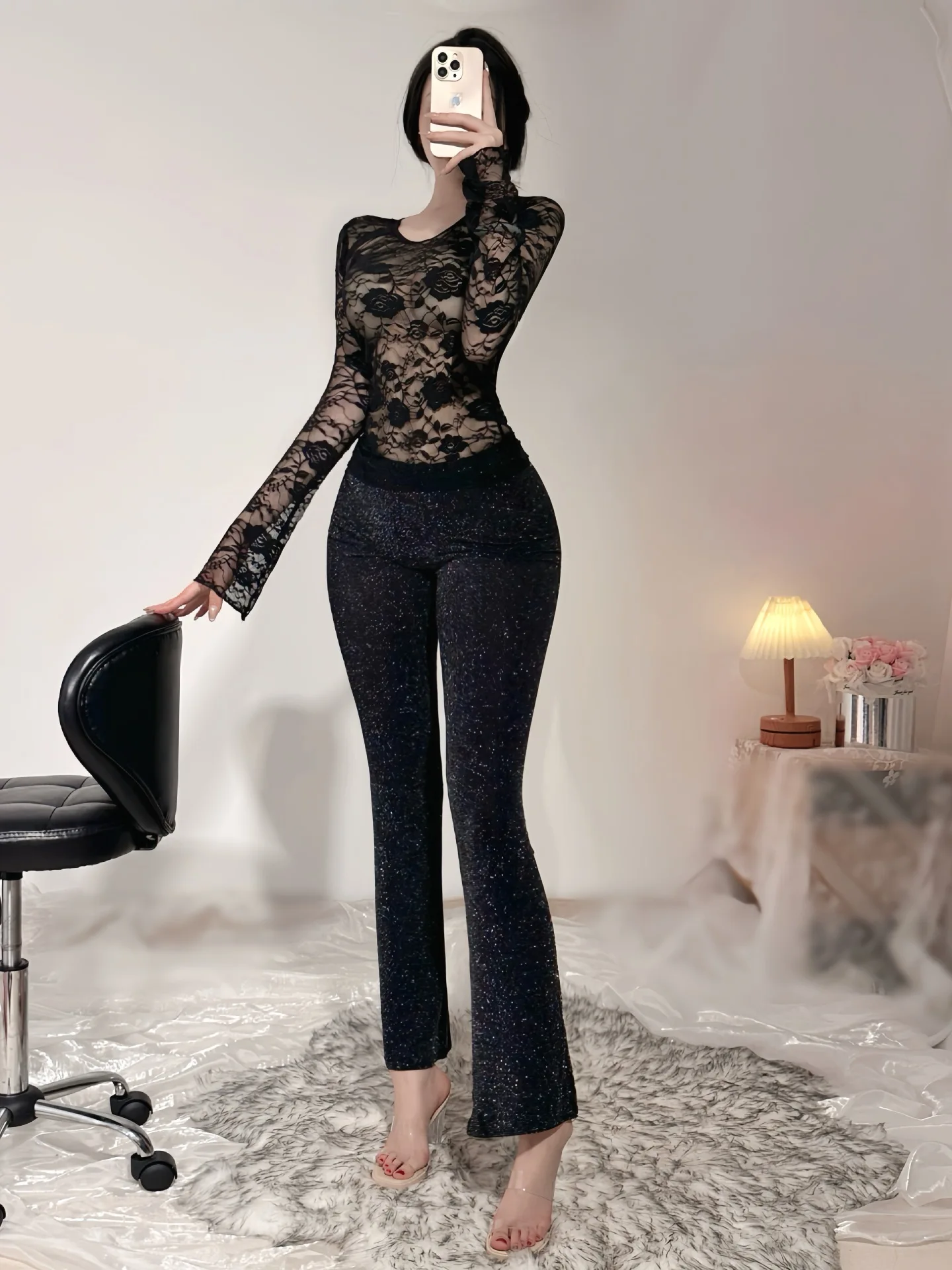 Женский прозрачный комбинезон с высокой талией размер S - XXXL цвет в ассортименте