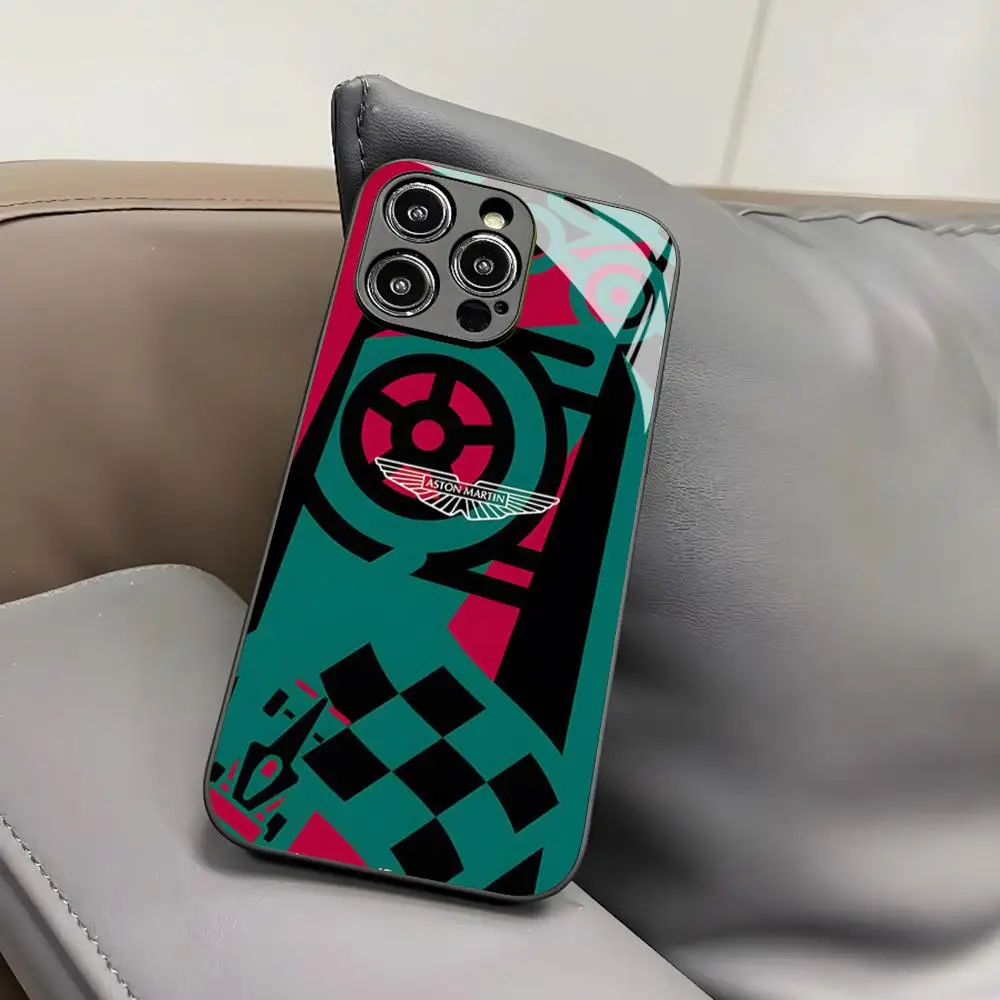 Фото Чехол для телефона Aston Martin F1 для Iphone 16, 15, 14, 12, 11, 13 Pro Max Mini 8 X Xr Xs Puls, черный стеклянный чехол №4
