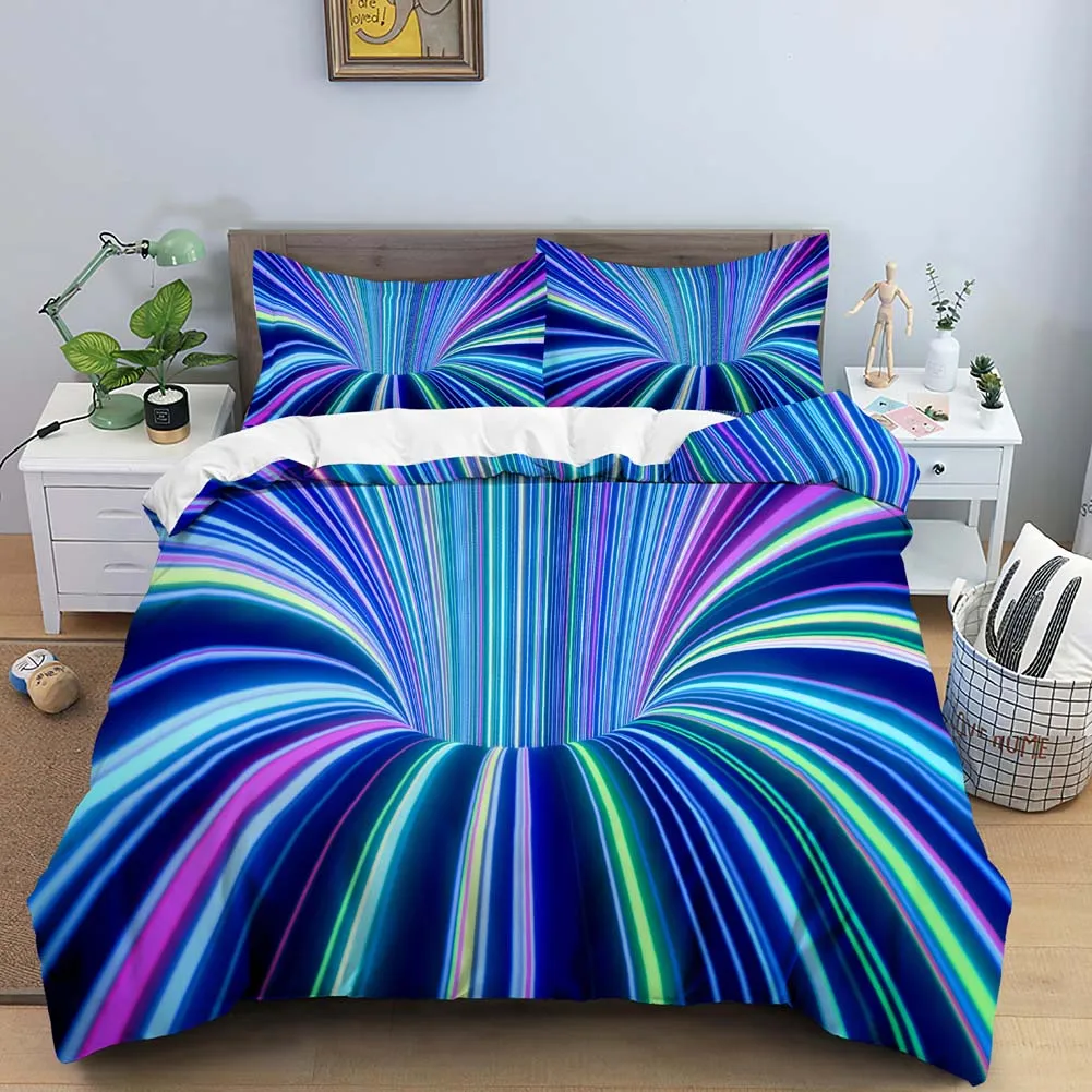 3D Duvet Cover Psychedelic Abstract Double Queen Bedding Set 2/3pcs Quilt Cover King Full Size Blue Polyester Comforter Cover