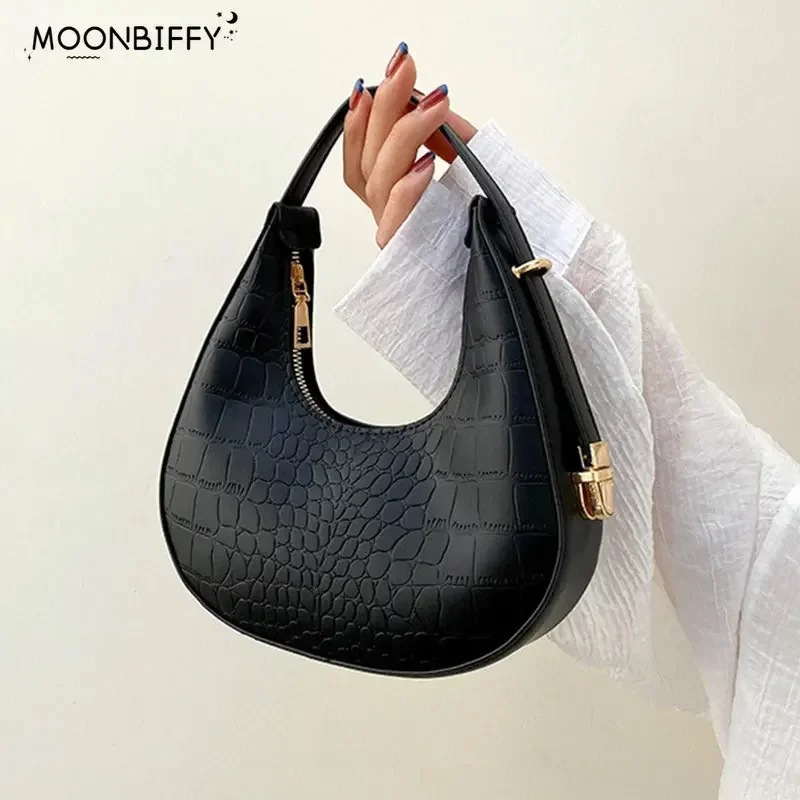

Fashion Alligator Pattern Shoulder Bags for Women Small Handle Underarm Bag Clutch Luxury Pu Leather Female Handbag with Purse