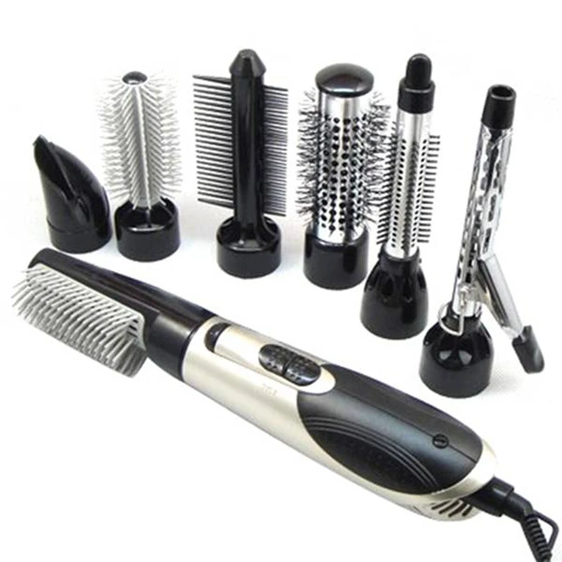 

7 In 1 Multifunction Professional Negative Ion Hair Dryer With Comb Hair Dryer Set Curling Wand Straight Hair EU Plug