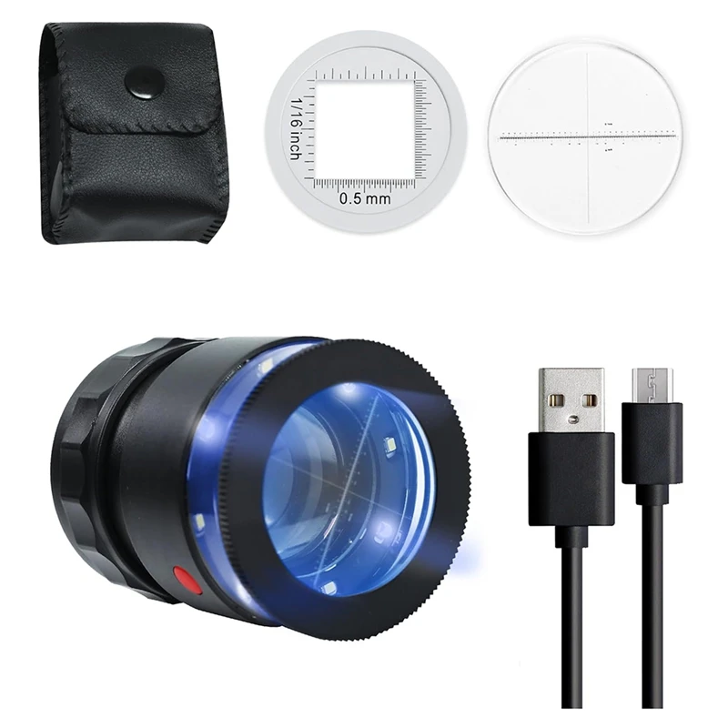 

Лупа-лупа 10X, перезаряжаемая увеличительная стекло для ювелиров со светодиодной подсветкой и шкалой, лупа с регулируемым фокусным расстоянием