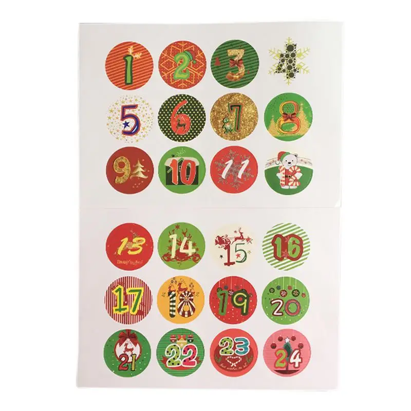 

120pcs 1-24 Christmas Number Sticker Cookies Xmas Candy Sealing Sticker DIY Gifts Posted Baking Decoration Package Label Multifu