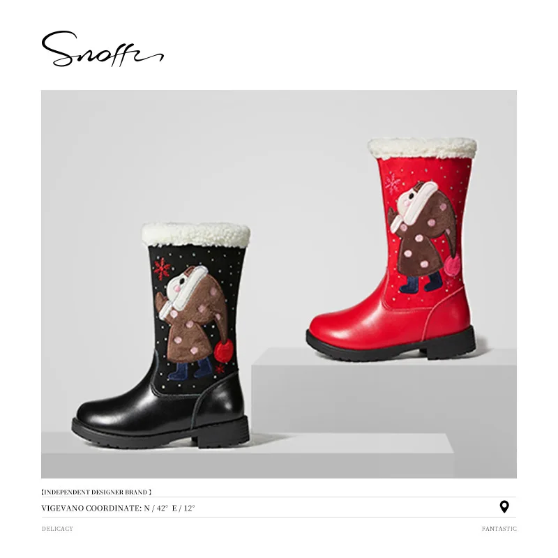 Фото Зимняя детская обувь Snoffy в новом стиле для девочек Рождественские хлопковые ботинки для девочек простые ботинки на платформе для малышей №2