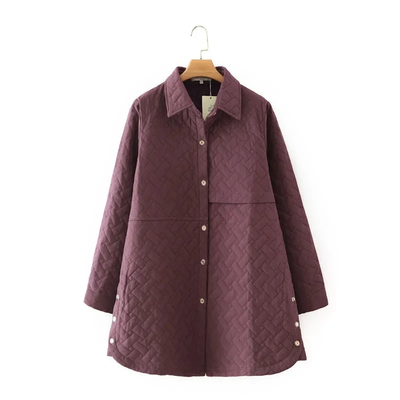 

Women Clothing Parka Winter New Fashion Jacket Lightweight Long Sleeve Tops Cotton-Padded Coat Purple Camel Outerwear Female