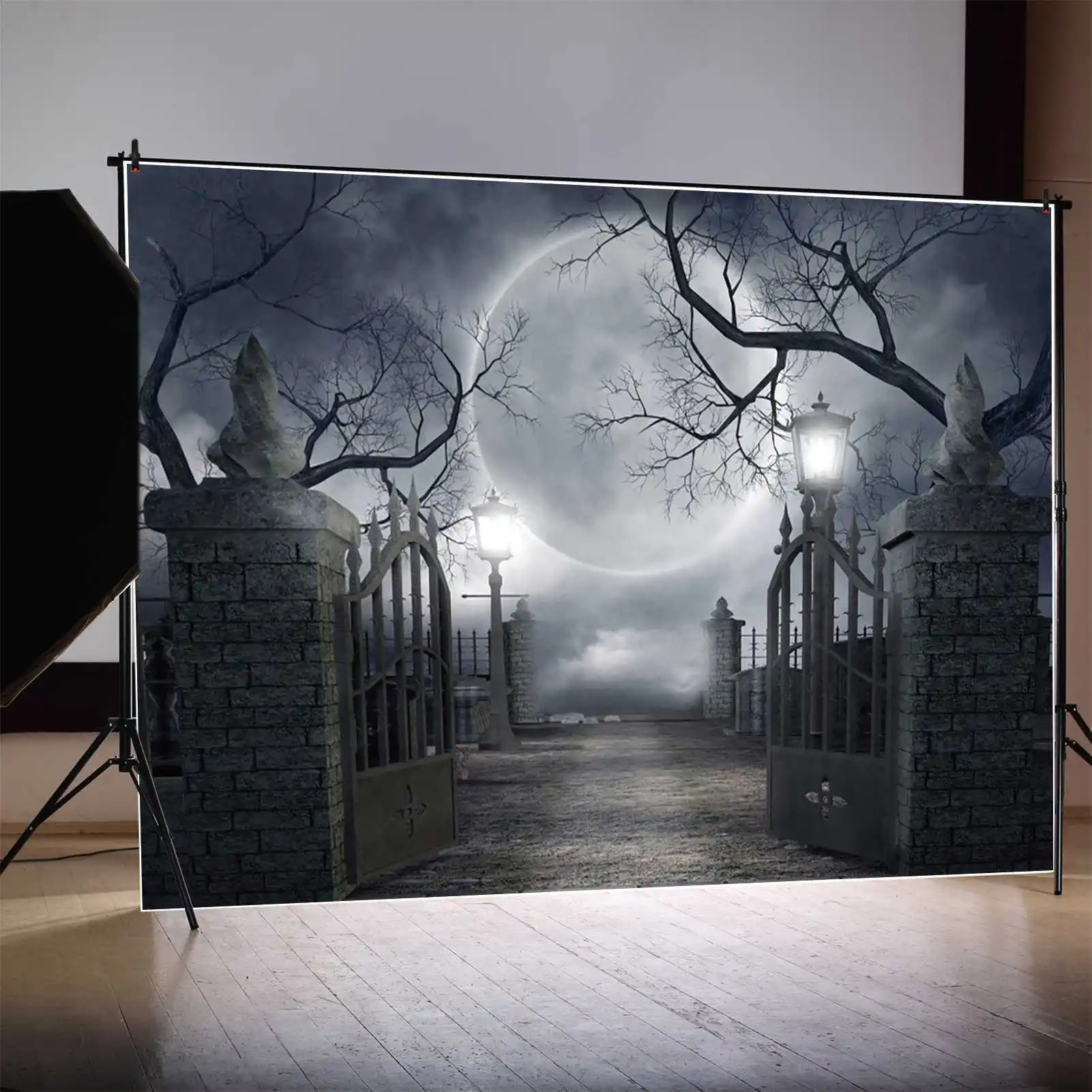 

MOON.QG фотография Фон Хэллоуин кладбище луна ночь ворота пейзаж фотобудка фон пользовательский ребенок дома фотосессия реквизит