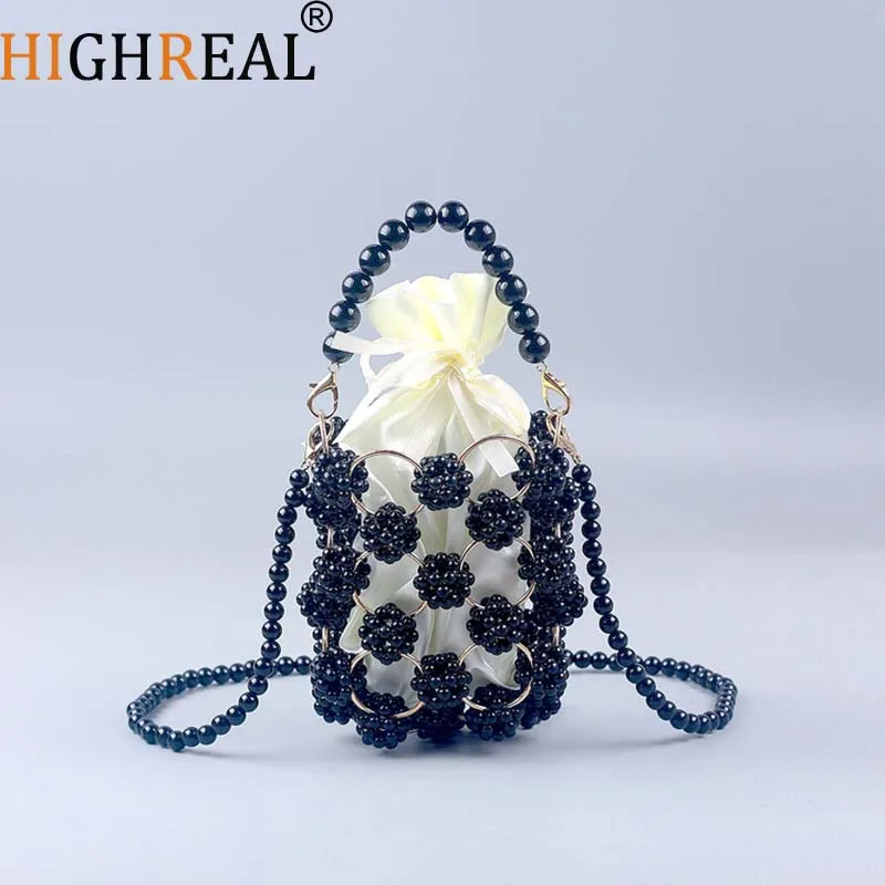 

Bead Bag Luxury Designer Acrylic Clear Pearl Beaded Tote Bag Women Party Bucket Handbag