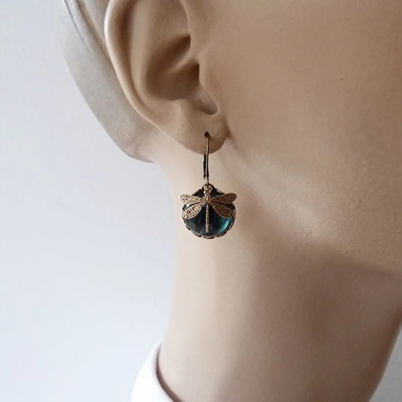 

Round Insect Woman's Drop Earrings Vintage Dragonfly Jewelry Bohemian Kawaii Eardrop Summer Popularity Accessories Dangler Gift