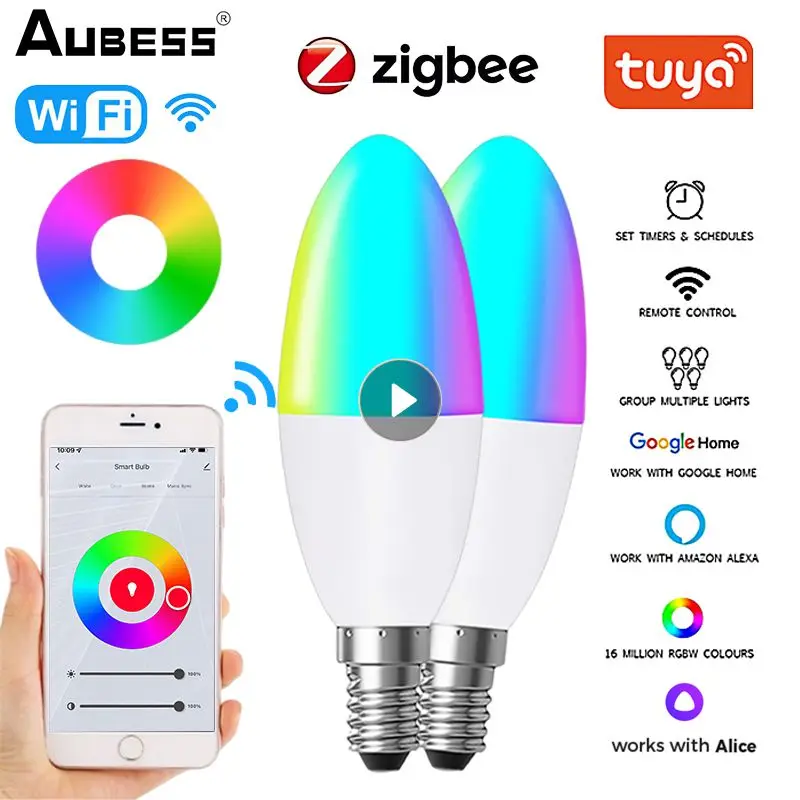 

Умная Светодиодная лампа Tuya, с регулировкой яркости, Wi-Fi/Zigbee, E14, 100-240 В