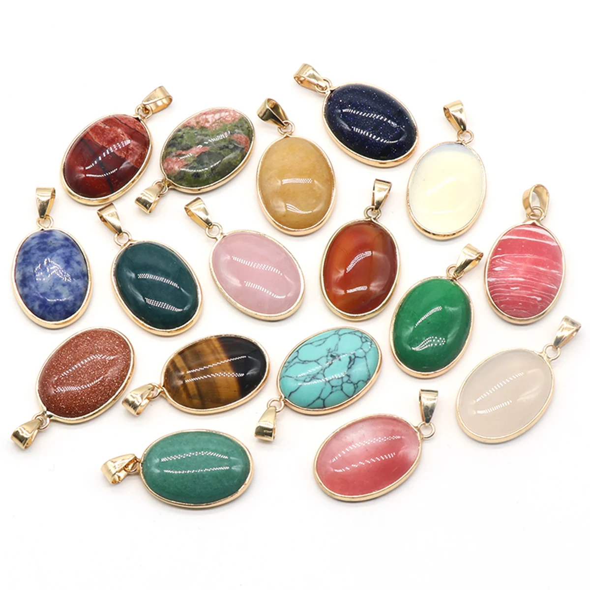 

1Pcs Lot Natural Stone Pendant Oval Crystal Rose Quartz Agate Opal Charms for Jewelry Making DIY Necklace Accessories 25x19x6 mm