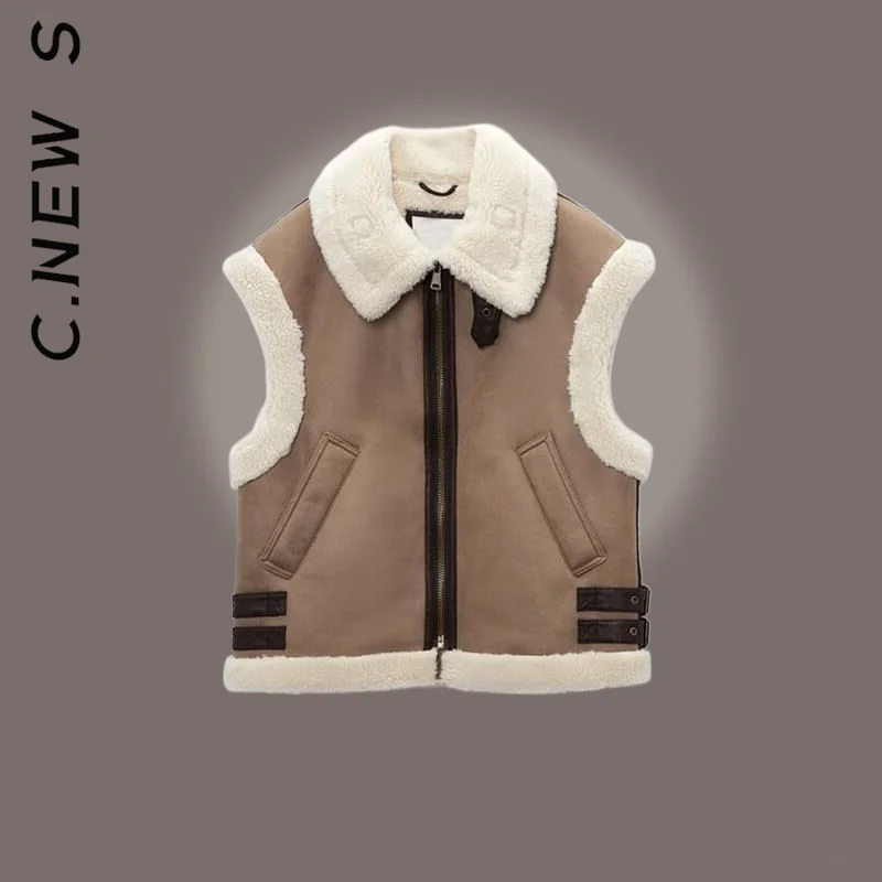 

C.New S Women Faux Coats Elegant Jacket Winter Simple Korean Style Warm Faux Fur Warm Coat Parkas Loose Tops Outerwear Female