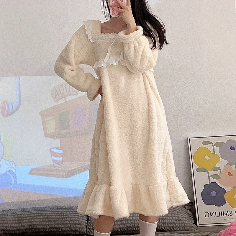 Зимние плотные теплые фланелевые ночные рубашки с длинным рукавом для женщин