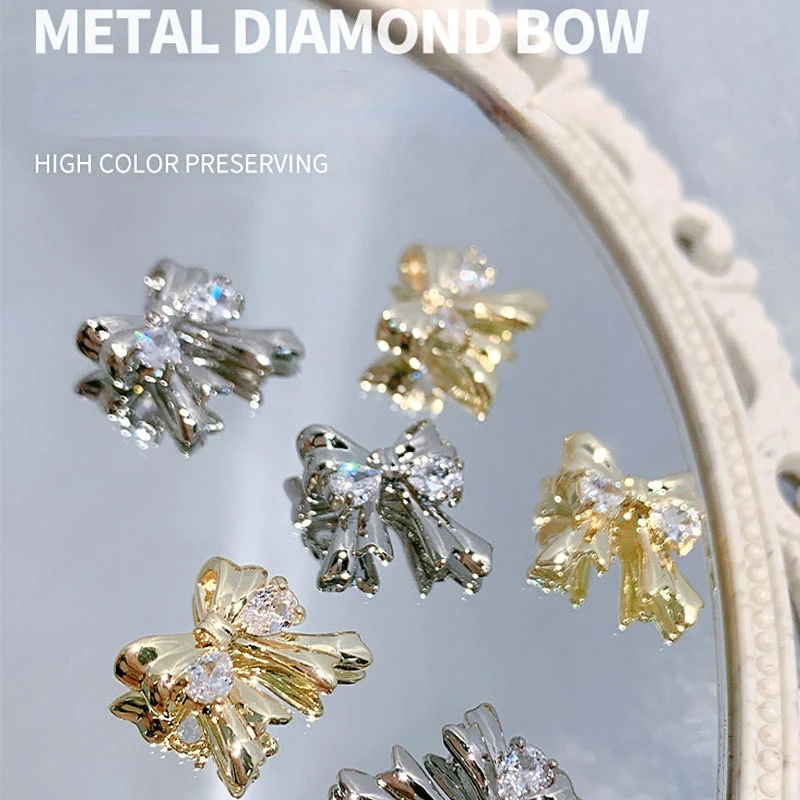 

Manicure Light Luxury Zircon Bow Jewelry INS Texture Shine Net Red Bow Phototherapy Nail Decorative Diamond Designer Charms
