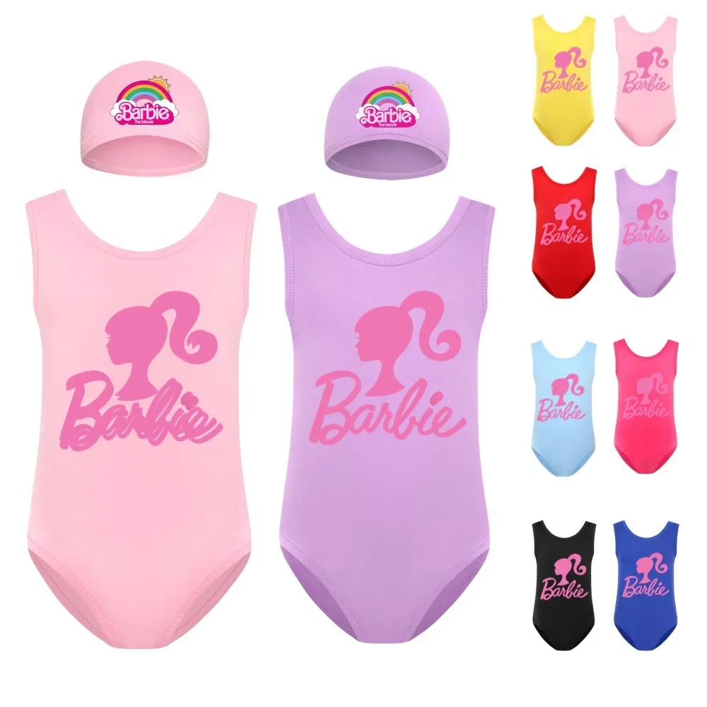 

MINISO Barbie The Movie Peripheral Girls Cartoon One-piece Swimsuit and Swimming Cap Set, The Best Birthday Gift for Girls