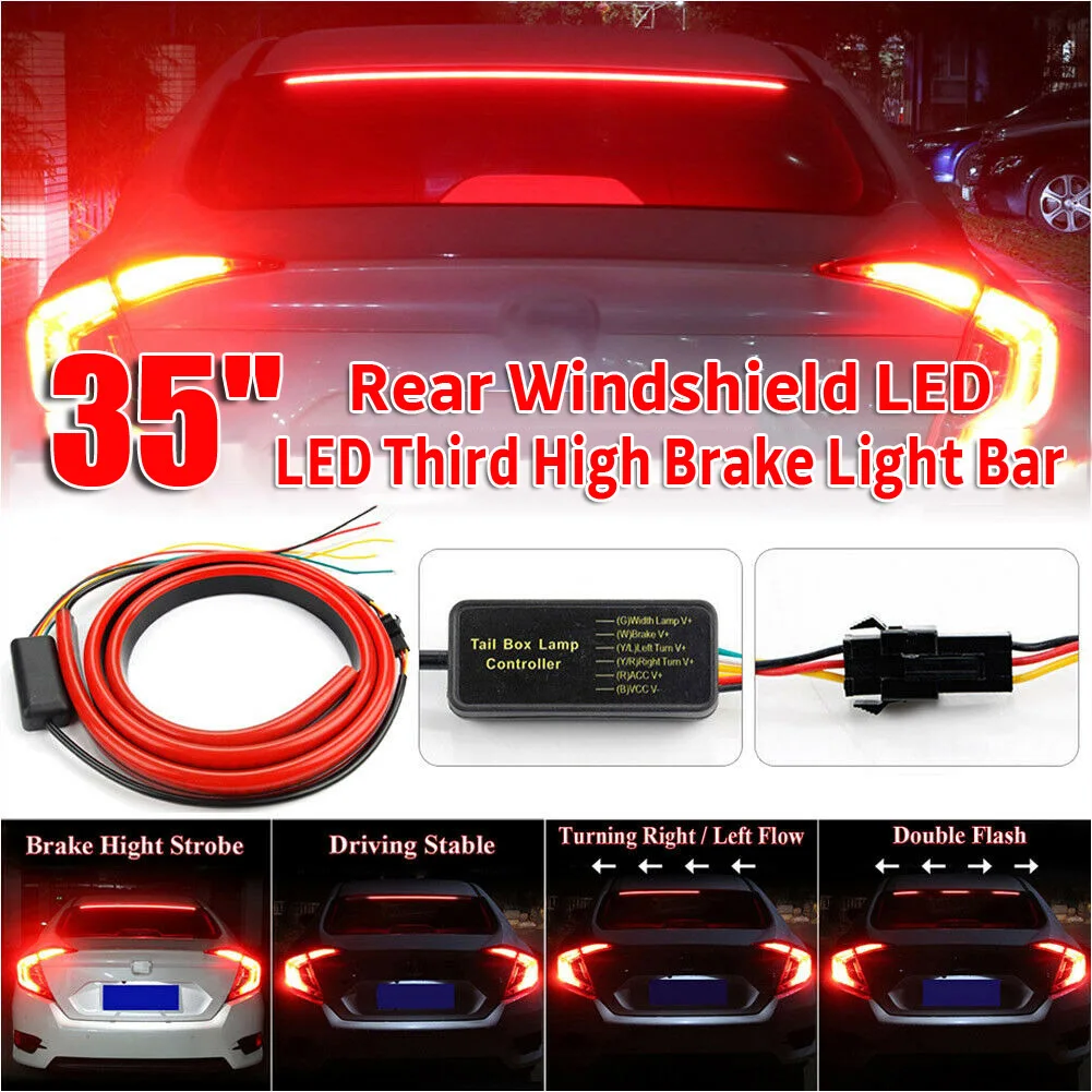 

90cm 12V LED Car Daytime Running Light Flexible Waterproof Strip Auto Headlights White Turn Signal Red Brake Flow Lights