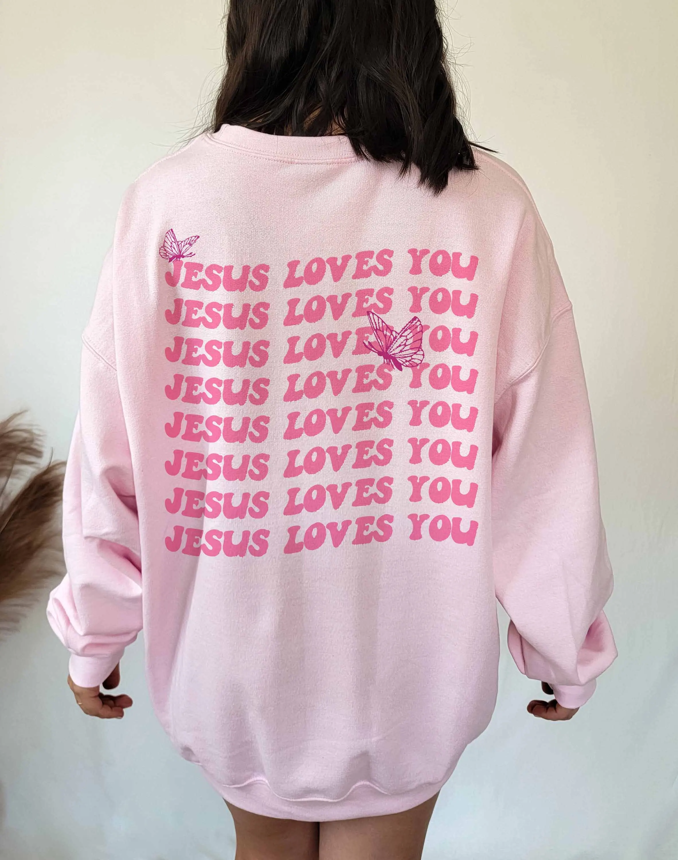 Jesus Loves You Butterfly Christian Sweatshirt Christian pullovers youngs graphic religion church quote hipster vintage tops