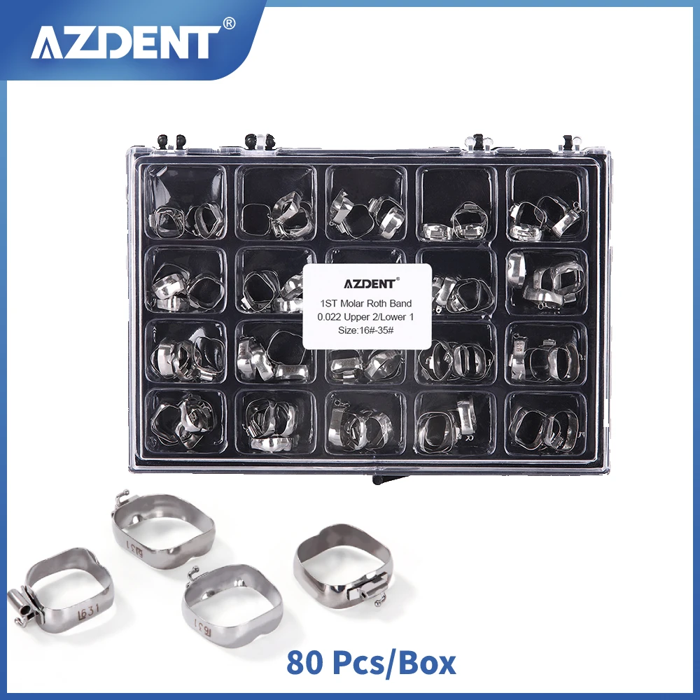 AZDENT 80 Pcs/Box Stainless Steel Dental Orthodontic Bands with Buccal Tube First Molar Roth/MBT 022