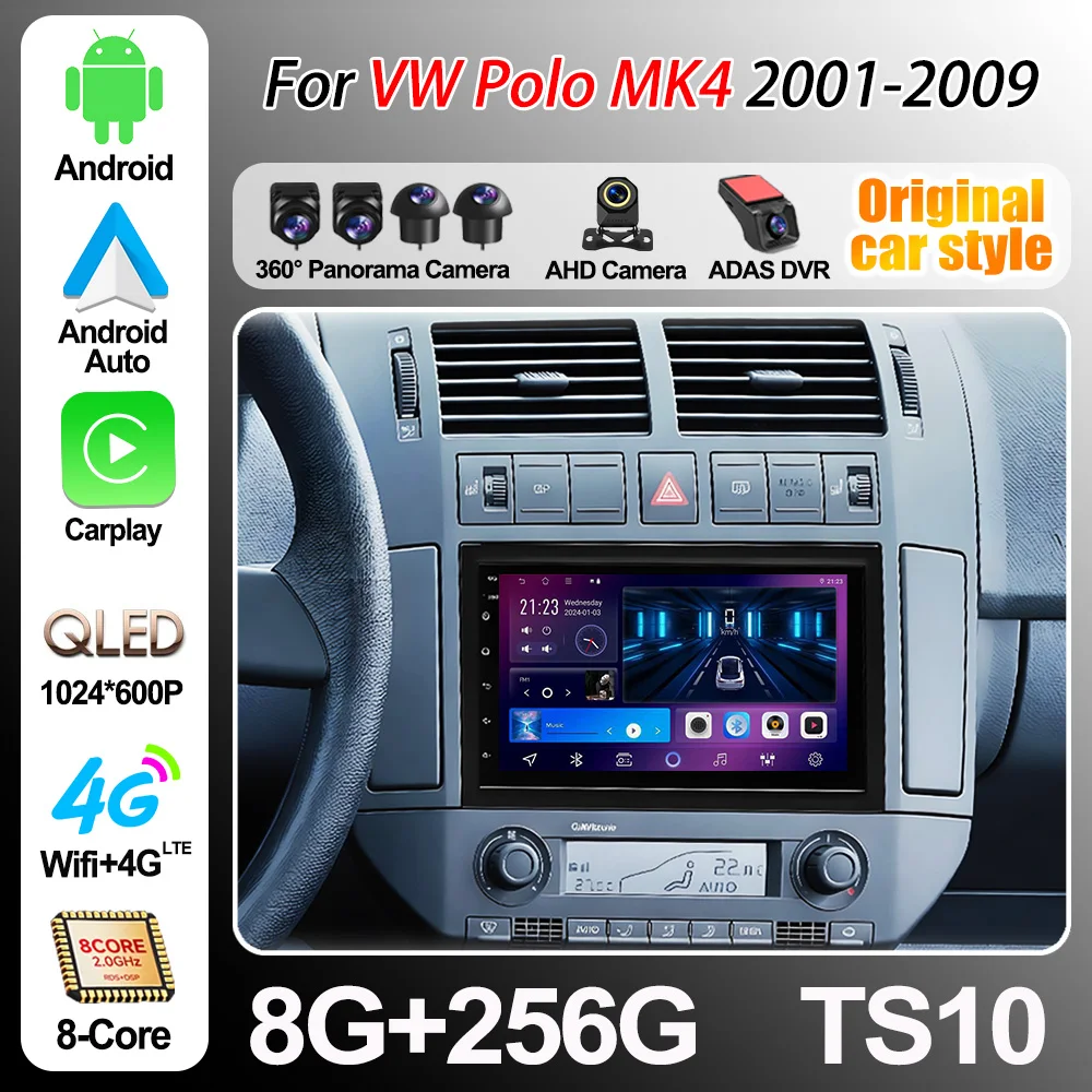 Фото 7-дюймовый автомобильный радиоприемник для VW Polo MK4 2001-2009 годов выпуска, Android 16, мультимедийный видеоплеер, GPS-навигация, вертикальный экран, 8-ядерный процессор №1