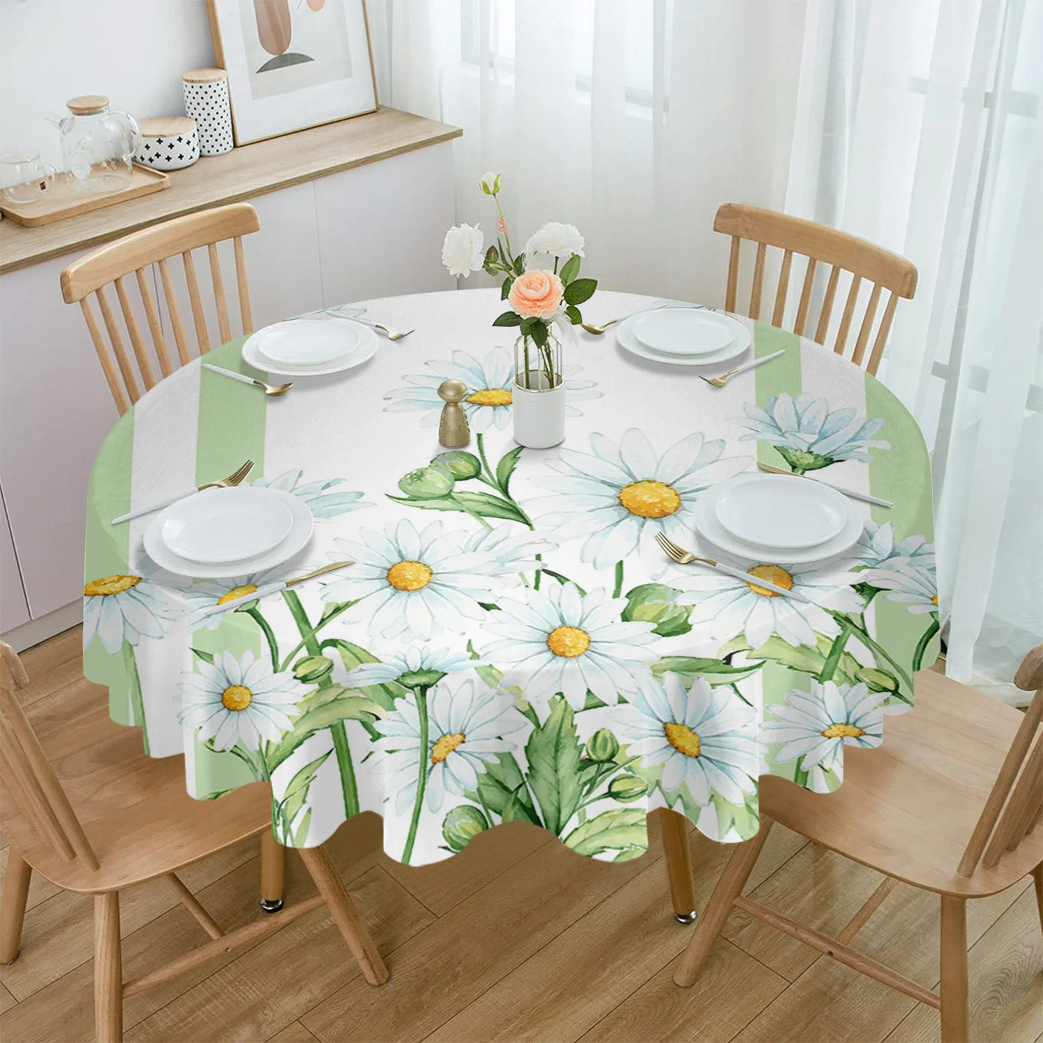

Flower Daisy Spring Summer Simple Waterproof Tablecloth Table Decoration Round Table Cover for Kitchen Wedding Home Dining Room