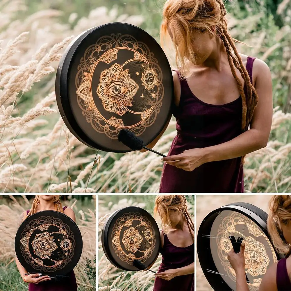 

Vegan Shaman Alchemical Moon Drum 10" inches Shaman percussion Sound instrument Ornament Drum Use Tool Home Healing Desktop S0Q9