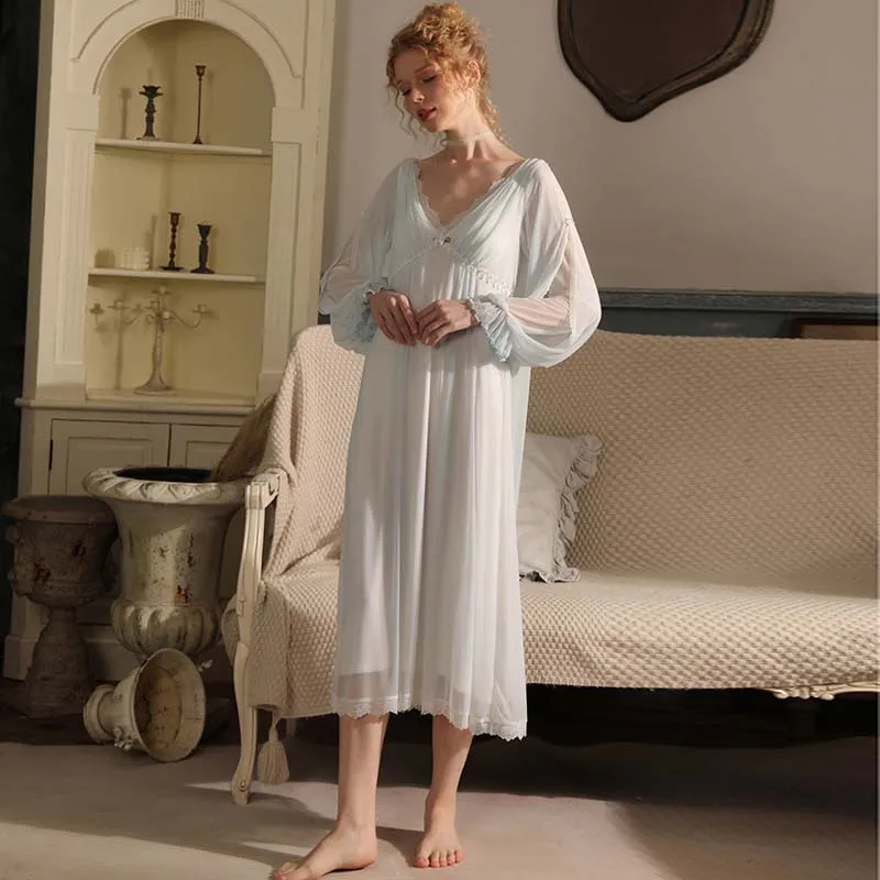 Roseheart Women Homewear Pink Blue Sexy Sleepwear Night Dress Lace Bow Cotton Nightwear Nightgown Sleepwear Luxury Female