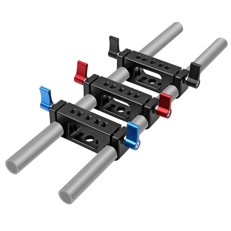 

15mm Rod Rig Clamp Double Holes 1/4 3/8 Thread Telephoto Lens Holder Support Rail Photography System For DLSR Camera Cage Parts