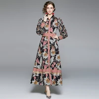 2022 new fashion runway maxi dress women long lantern sleeve single breasted floral print vintage dress de verano ropa mujer