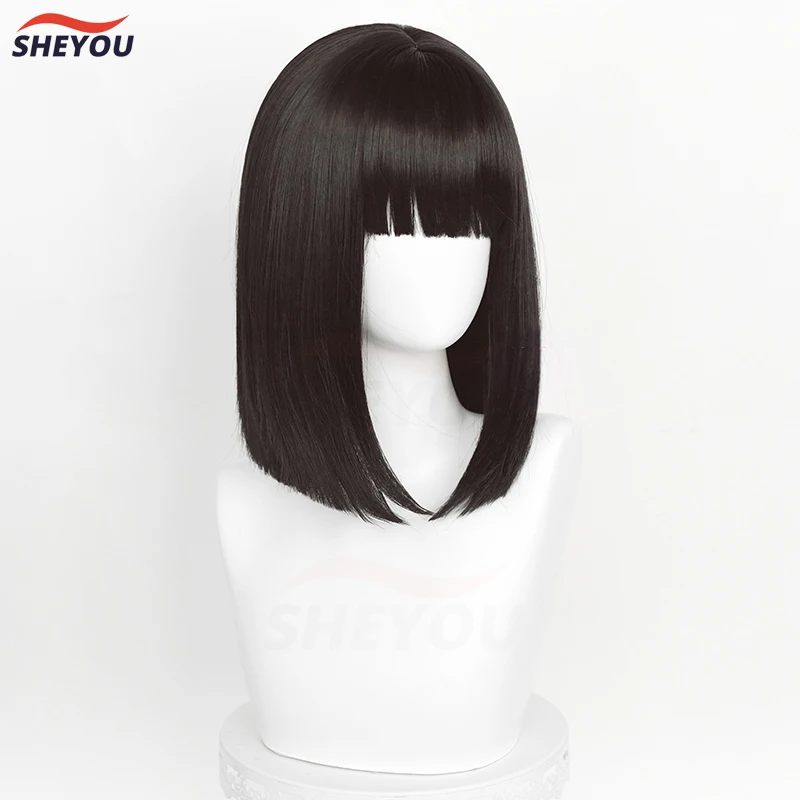 Парик для косплея Qiao Ling с коротким кликом коричневый черный прямые термостойкие