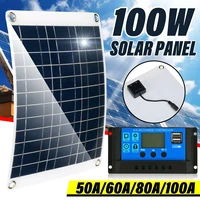 100w semi flexible solar panel kit with 50a60a80a100a solar controller solar cells for car yacht rv 12v5v battery charger