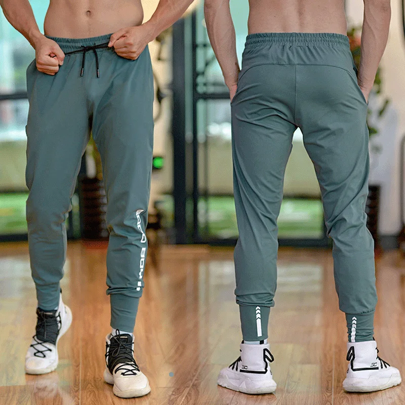 Men Sport Pant Zipper Pockets Training Bodybuilding Trousers Fitness Running Long Pants Thin Elastic Dry Fit Sweatpants Bottoms