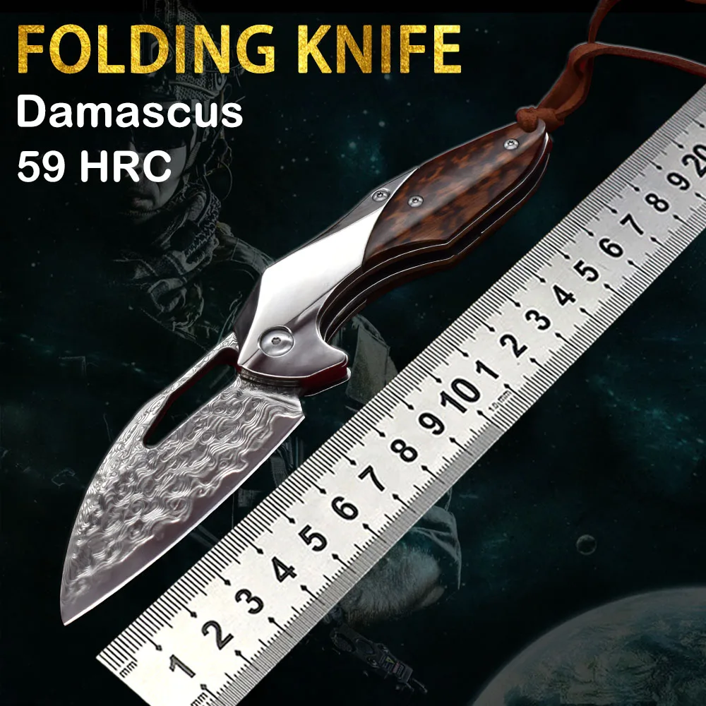 

New Folding Knife Damascus Steel Outdoor Special Forces Rescue Camping Hunting Self-Defense Practical Fishing Tools Survival Edc