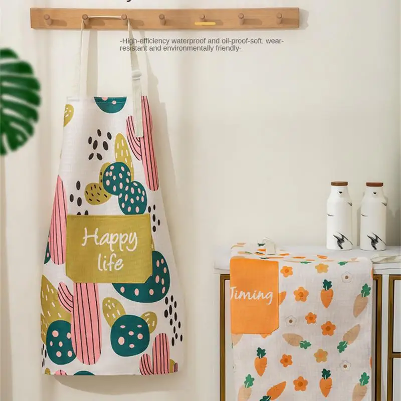 

Working Apron Home Cleaning Oil-proof Cooking Hanging Neck Overalls Kitchen Accessories Hand-wiping Apron Adult New Printed