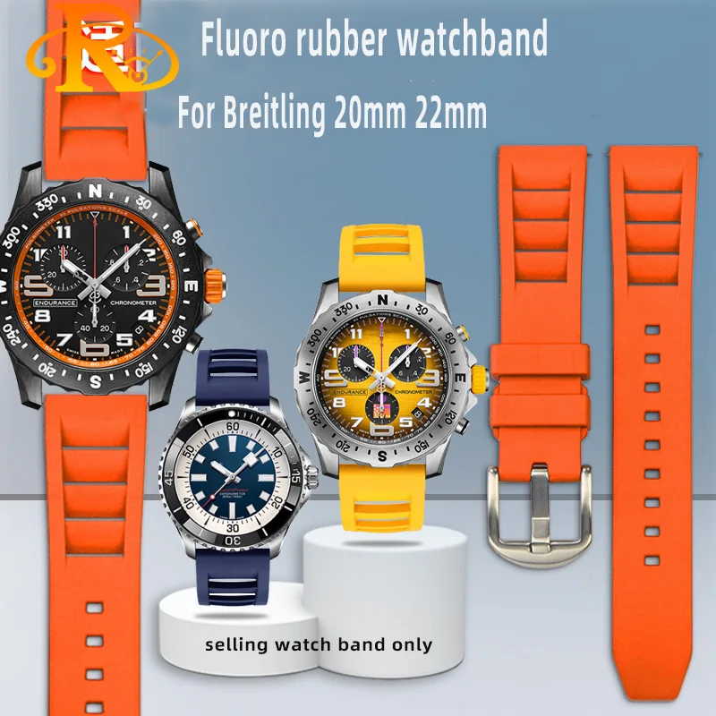 Быстросъемный мягкий мужской ремешок для часов Breitling Avenger флюорорезиновый Super Ocean