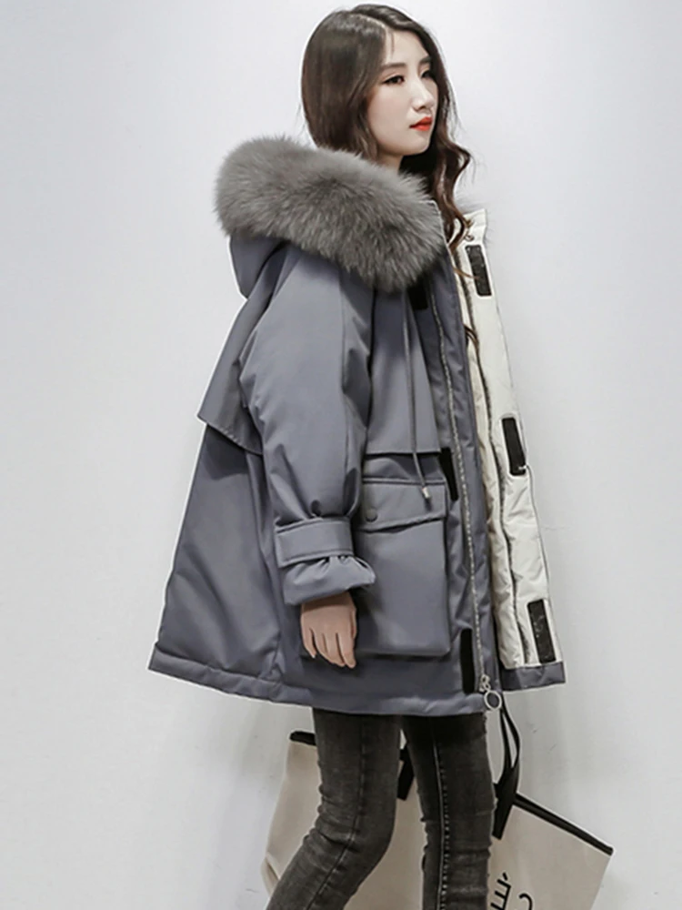 Женская теплая парка с поясом Fitaylor, куртка на белом утином пуху (90%) с капюшоном, обшитым натуральным лисьим мехом, модель большого размера на зиму - купить по выгодной цене - Верхняя одежда на зиму