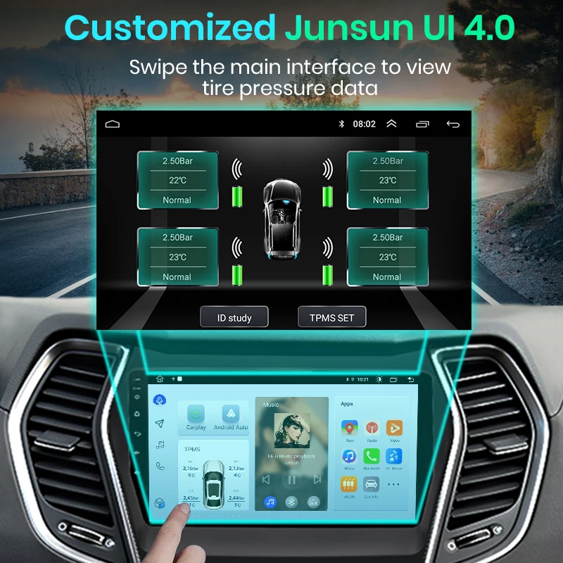 Фото Цифровая система контроля давления в шинах Junsun TPMS с USB-подключением для автомобильной навигации №4