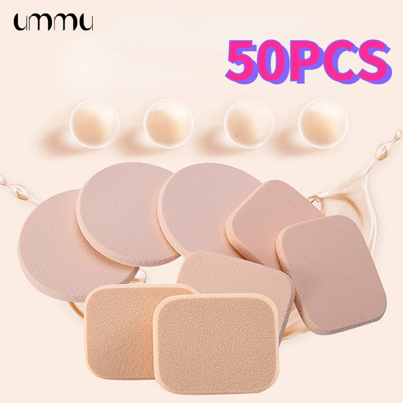 

YIYIACE 50Pcs Beauty Sponge Silicone Sponge Natural Latex Edging Puff Wet And Dry Makeup Square Round Latex Puff Beauty Tool