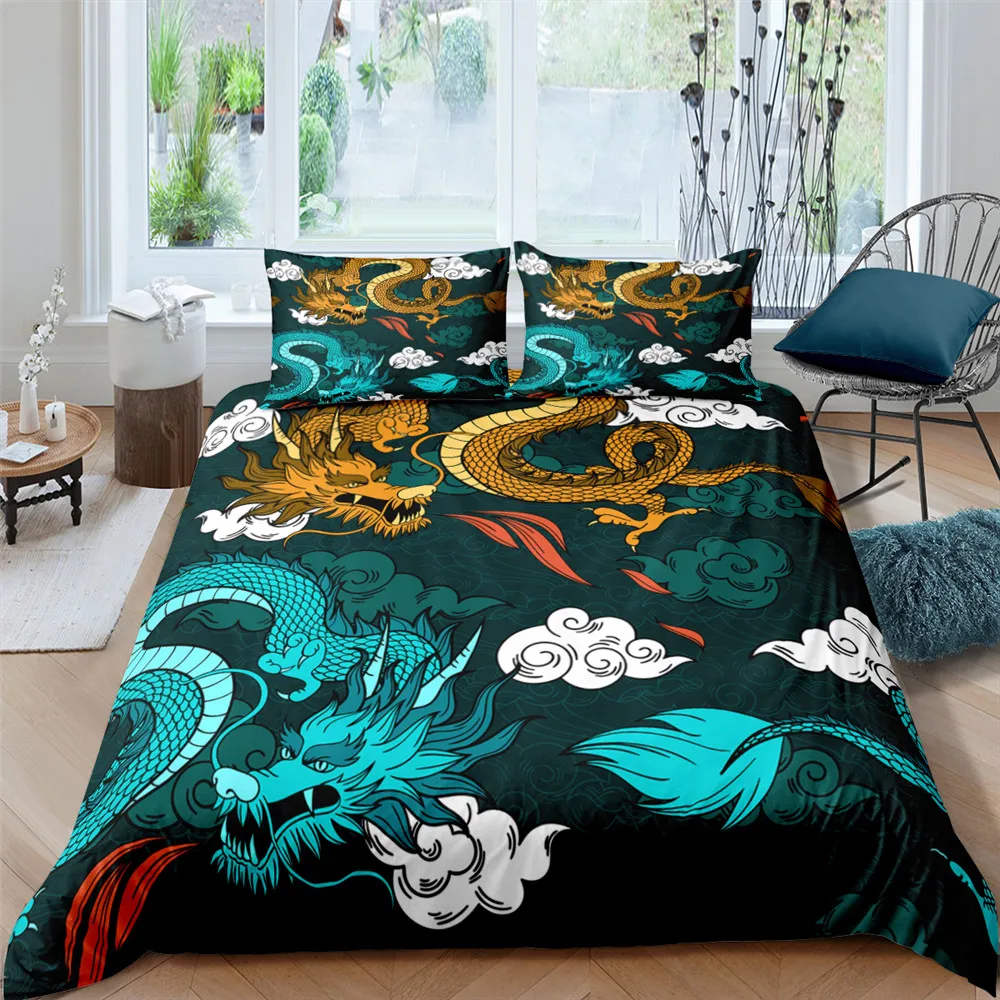 

Dragon Duvet Cover Set 3D Print Dragon with Cloud Pattern Chinese Ancient Mystery Animals for Boys Girls Polyester Bedding Set