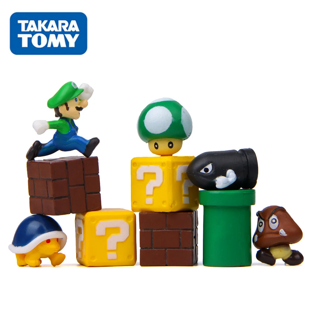 

10PCS/SET Super Mario Bros Luigi Green Mushroom Mali High Water Well Turtle Wall DIY Action Figures Aquarium Dolls Children Toys
