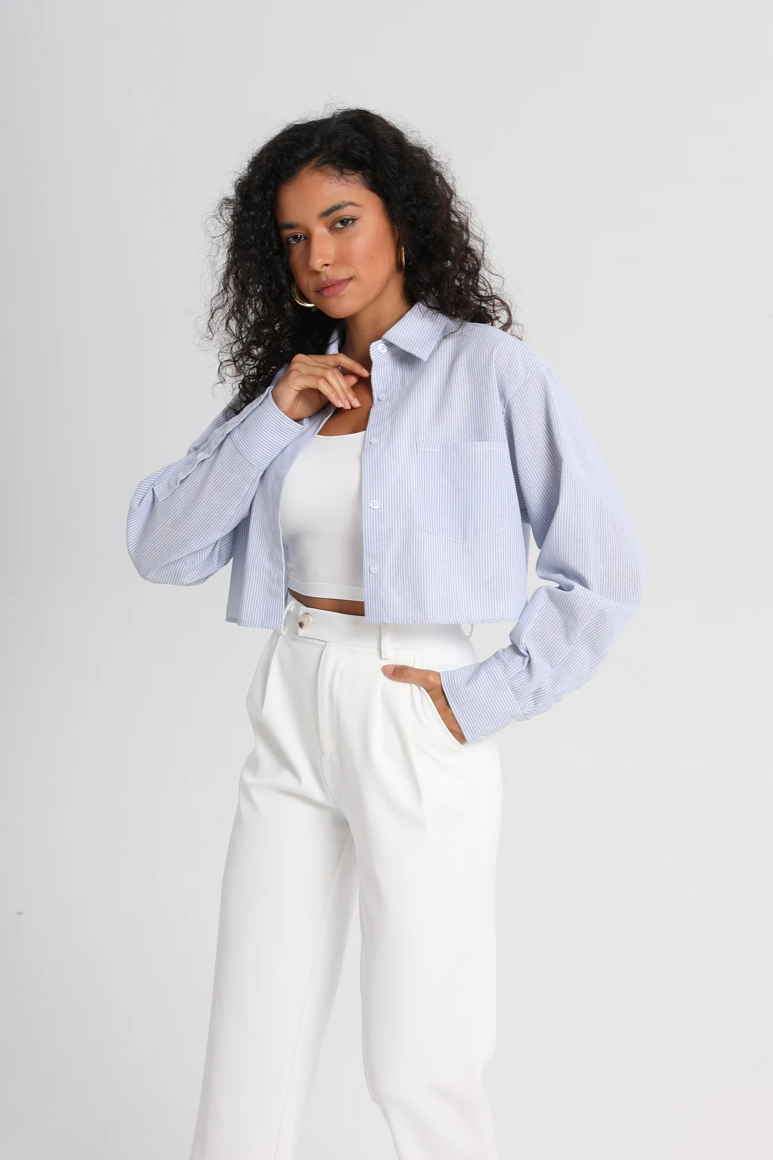 JHJN Женская рубашка в синюю полоску Французское универсальное пальто Тонкие