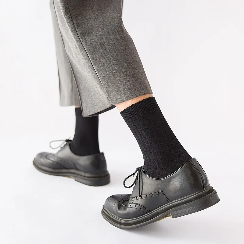 

High Quality Cotton Mens Socks Solid Color Black Gray White Business Male Long Socks Casual Fashion Soft Breathable Crew Socks
