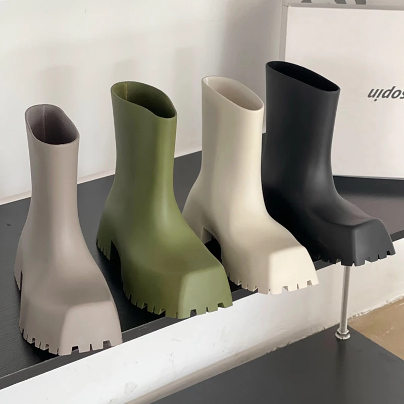 

Ladies Ankle Rainboots Boots For Women 2022 Spring Autumn New Square Toe Female Shoes Fashion Platform Short Modern Booties