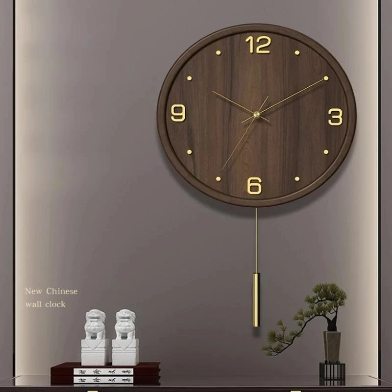

Домашние Модные Простые новые китайские настенные часы из чистой меди и дерева для гостиной, декоративные часы, настенные часы