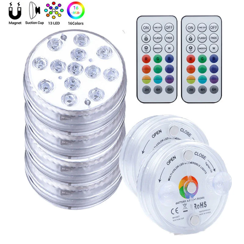 

Underwater Light 13 LEDs 16 Colors RGB IP68 Waterproof Swimming Pool Light 21 Key RF Remote Control Pond Vase Submersible Lights