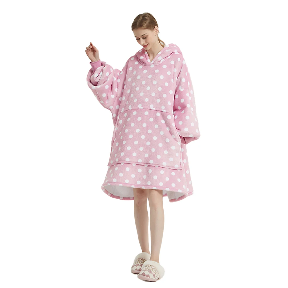 Double Weighted Oversized Hoodie Pink Blankets with Sleeves Winter Sherpa Fluffy Soft Flannel Luxury Giant TV Blanket Women