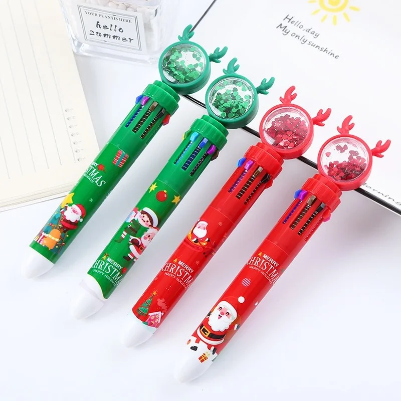Cartoon 10-color Ballpoint Pen Christmas Prize Gift Antler Telescopic Ballpoint Pen Student Stationery Color Hand Account Pen