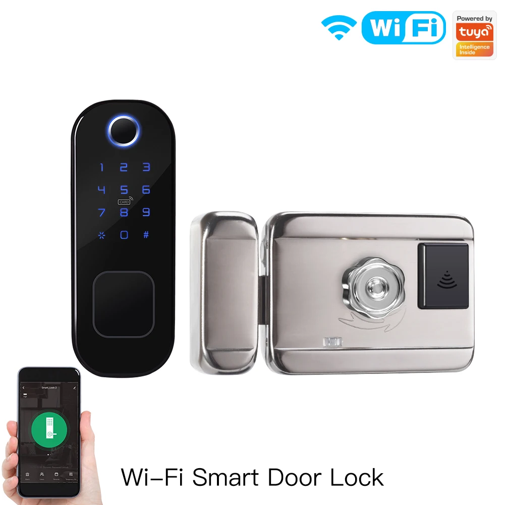 

R5 Tuya Smart Wifi Unlocking Lock Biometric Fingerprint Security Intelligent APP Remote Password RFID Card Door Lock