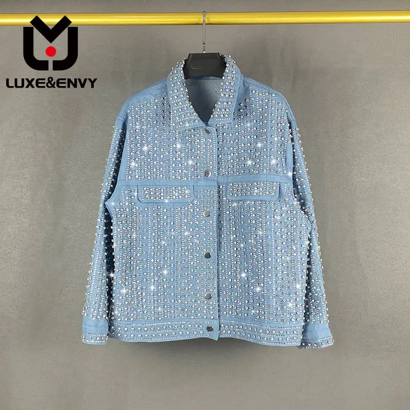 

Джинсовая куртка люкс & ENVY для тяжелой промышленности с инкрустированными бриллиантами, новинка весны, свободный и универсальный Топ с длинным рукавом, осень 2023